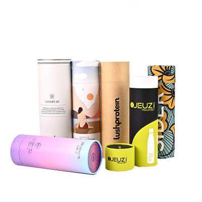 China Wholesale Custom Logo Luxury Cosmetic Black Cardboard Packaging Cylinder Recyclable Round Tube Kraft Paper Gift Box for sale