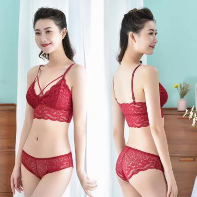 China Breathable Women Underwear Set Wire Free Lace Bra Padded Panties Set Slim Seamless Women's Brief Sets Breathable Bra And for sale