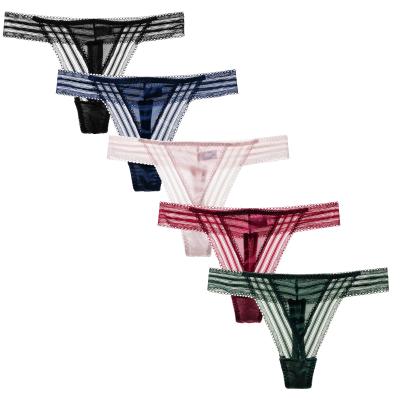 China Hollow T Briefs Women Breathable Back Underwear Breathable Panties Lace Up Mesh Transparent Thong for sale