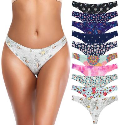 China Seamless No Show Cotton Breathable Underwear Floral Printing Seamless Panties Thongs For Women for sale