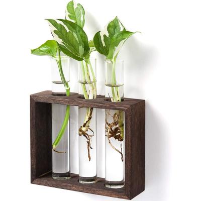 China Modern Vintage Wooden and Metal Rotating Rod Holder for Hydroponics Plants Desktop Glass Planter for Home Decoration for sale