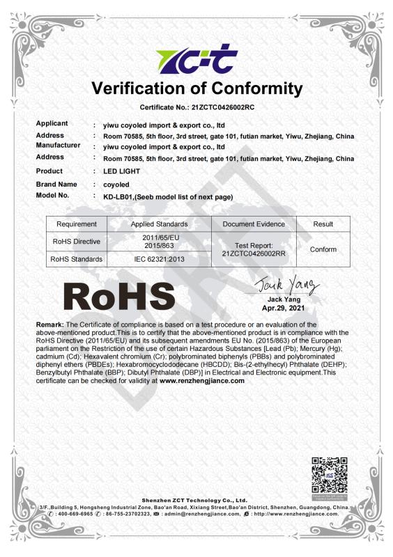 RoHS - Yiwu Coyoled Import & Export Co.,Ltd