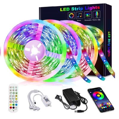 China RGB Strip App Music Sync Voice Controlled 5050 5M 10m Waterproof Wifi Smart RGB LED Strip Light for sale