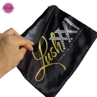 China Factory price satin bag large drawstring zipper lock shopping silk hair packaging bag with custom logo for sale