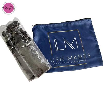 China Custom Logo Printing Luxury Black Thick Gift Silk Drawstring Package Dust Hair Extension Zipper Silk Bag for sale