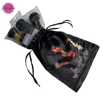 China Custom Big Drawstring Lingerie Black Satin Silk Shopping Pouch Bag With Logo for sale