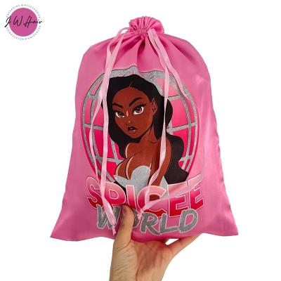 China Custom Made Luxury Silk Drawstring Bag Packaging Bundle Hair Purchasing Hair Extension Bag With Printing for sale