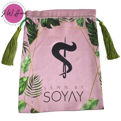 China Buying Custom LOGO Silk Bag For Hair Extensions And Wigs Satin Bag With Tassels for sale