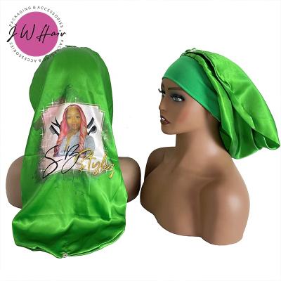 China Crossed out no MOQ needed custom made extra long satin breathable bonnet with designer logo wig bonnet bonnet for sale