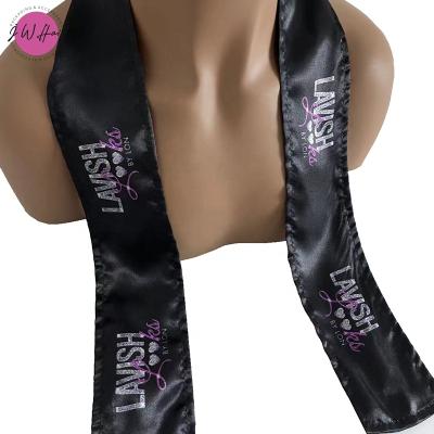 China Fashion Customized Logo Printed Silk Edge Scarf Frontal Headbands, Hair Extensions Satin Edge Scarf for sale