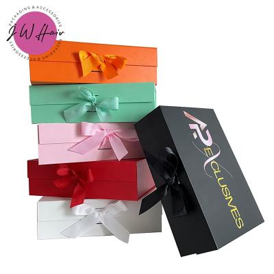 China Recycled Materials Hair Paper Box Ribbon Satin Insert Packaging Magnetic Gift Box for sale