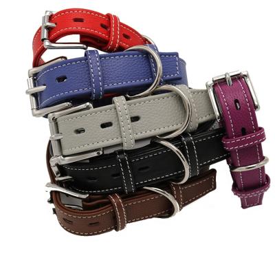 China Custom Stocked Luxury Adjustable Soft Genuine Leather Dog Collar And Leash Set With Metal Buckle for sale