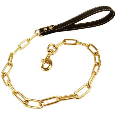 China 2021 Stocked China High Quality Anti-bite Resistant Dog Giant Length Chain Leash With Leather Handle for sale