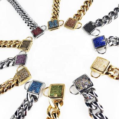 China Stocked Wholesale 18k Gold Plated Stainless Steel Bracelet Cuban Dog Collar for sale