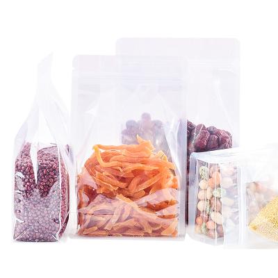 China Food Packaging Flat Bottom Pouch Moisture Proof Clear Resealable Plastic Bag With Zipper for sale