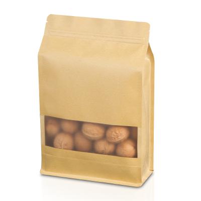 China Recyclable Custom Kraft Paper Bag Window Zipper Flat Bottom Pouch Packaging Bags for sale