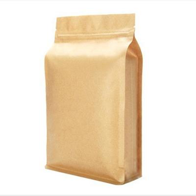 China Factory Price Recyclable Coffee Packaging Flat Bottom Pouch Brown Kraft Paper Bags With Zipper for sale