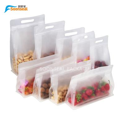 China Laminated Plastic Flat Bottom Pouch Zipper Lock Food Packaging Moisture Proof Frosted Bag With Handle for sale