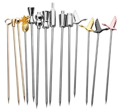 China 100% Eco-Friendly Creative Food Grade Stainless Steel Cocktail Decoration Fruit Sticks Martini Pick Reusable Olive Picks for sale