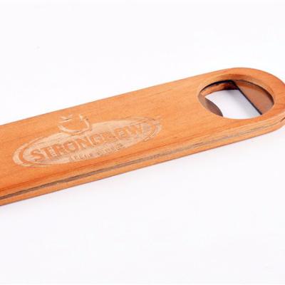 China Sustainable Stainless Steel With Wooden Bar Blade Flat Beer Bottle Opener for sale