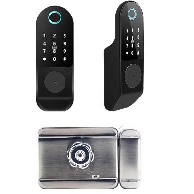 China Tuya Aluminum Digital Smart Locks TT Lock Passcode Smart Door Locks with Fingerprint and RFID 175*56*35mm for sale