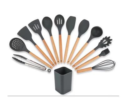 China Viable Best Instrument Kitchen Cooking Kitchenware with Wooden Handle 13 Piece Silicone Kitchenware Set for sale