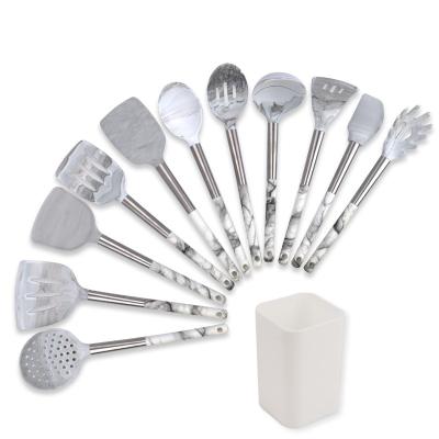 China Sustainable Marble Pattern Silicone Kitchen Tools With Soft Handle 12 Piece Silicone Kitchen Utensil Sets for sale