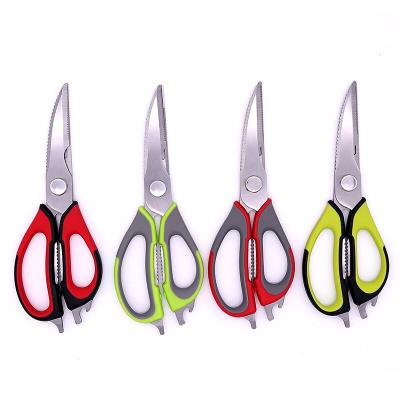 China Multifunctional Daily Life Home Kitchen Scissor Bottle Opener Bone Cutter Shear Scissors Peel Poultry Shear With Magnetic Storage Bag Scissors for sale