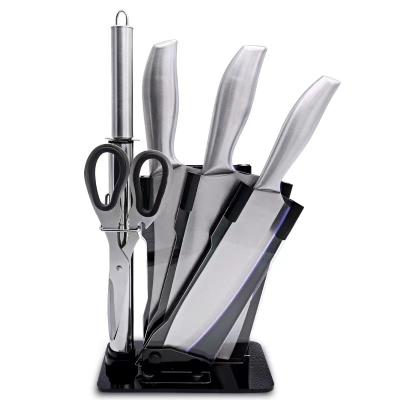 China Sustainable 6 Piece Stainless Steel Knife Set Household Kitchen Knife Set With Acrylic Knife Holder for sale