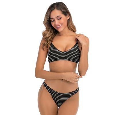 China Women's Breathable Swimwear Set Solid Scoop Neck High Waisted Bikini Swimwear for sale