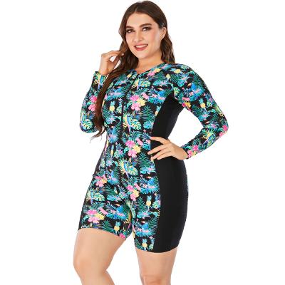 China Breathable Plus Size Swimwear Women Ladies One Piece Conservative Wetsuit Print Plus Size Swimwear for sale