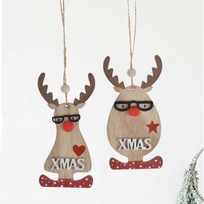 China Cute Wooden Rudolph Christmas Reindeer Christmas Ornaments Tree Hanging Decorations Kids Toys Gifts for sale