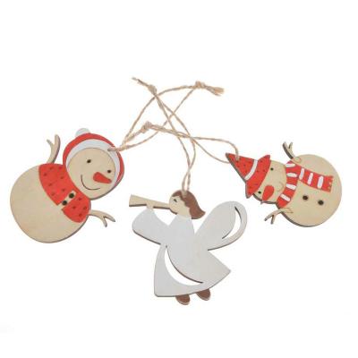 China A Wooden Set of 3 Wooden Hanging Pendants Christmas Angel Snowman Decorations Christmas Gifts for Kids for sale