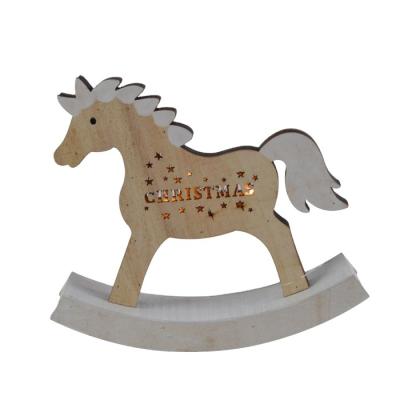 China Hot Sales Christmas Decoration Christamas Home Decoration Wooden Horse With Led Light for sale