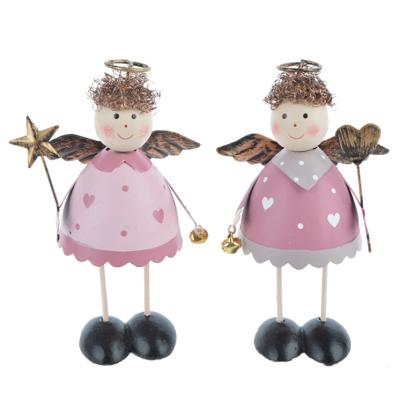 China New Arrival Printed Christmas Metal Angel Ornament Desk Top Standing Decorations for sale