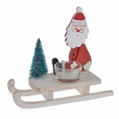 China Wooden Christmas Sleigh Santa Snowman Reindeer in White Water Decorative Christmas Ornament w/ Dexterity Wooden Sled Pine for sale