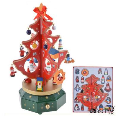 China DIY Music Box Wooden Cartoon Rotating Christmas Tree Stand Decoration Kids Gifts Table Music Box for sale