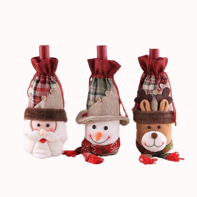 China Christmas Decoration for Santa Claus Snowman Tableware Christmas Wine Bottle Cover Powder Bag for Christmas New Year Decoration for sale