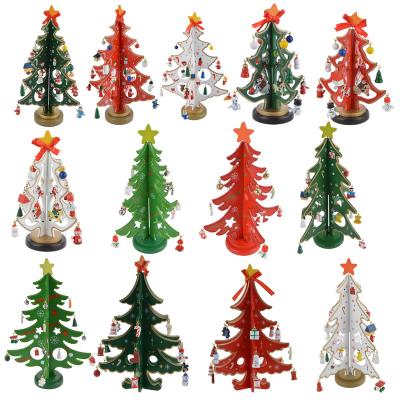 China Wooden Christmas Decoration 3D DIY Christmas Tree with Hanging Ornament Table Desktop Decoration for Kids Gift Xmas New Year Party Supply for sale