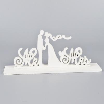 China Attractive Bride and Groom Mr and Mrs Wedding White Letterpress Cake Toppers Printing Figurine Event and Party Supplies, Decoration 1 Color for sale