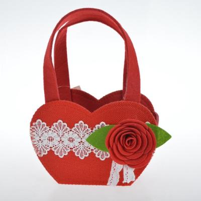 China Wholesale Storage Basket Heart Shape Love Valentine Felt Red Rose With Lace Valentine Gifts Candy Bag Wedding Decoration for sale