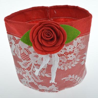 China Valentine's Day Red Mounted Valentine Gifts Decoration Love Felt Storage Baskets Candy Bag Flower Pot Cover Wedding Supplies for sale