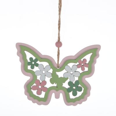 China Easter & Spring Decoration Wooden Easter Wall Hanging Ornament Butterfly Flower Eggs Decoration for sale