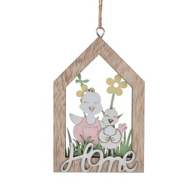 China Wooden House Wooden Hanger Hollow Out Easter Pendant Ornament for sale