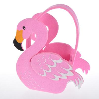 China Easter Home Decoration Spring Summer Felt Decorative Flamingo Candy Pocket Gift Basket Lovely for Festival Decorations for sale