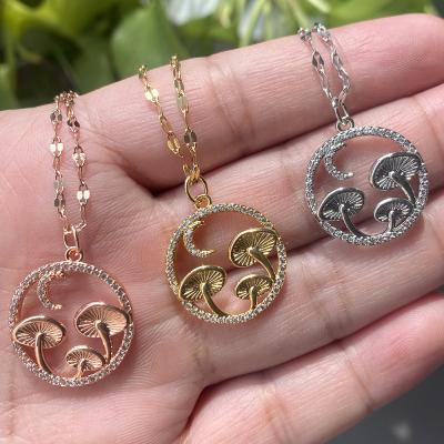 China TRENDY Non Tarnish 18k Mushroom Necklace Stainless Steel Gold Plated Chains Round Jewelry Pendants For Women Necklace Making for sale