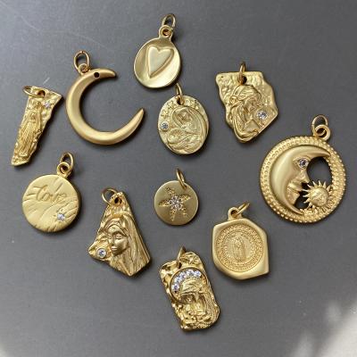 China TRENDY Fashion 18k Pendant Plated Pendant Virgin Mary Moon And Star Heart Jewelry Pendant Charms Gold&Silver Charms For Jewelry Making for sale