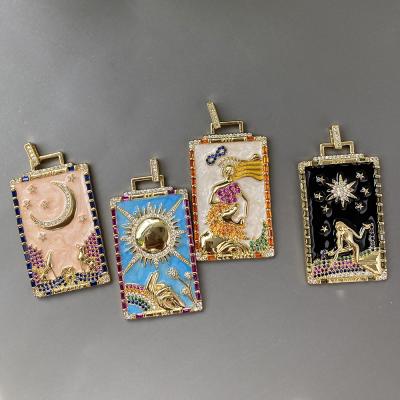 China FASHIONABLE 18K Gold Jewelry Pendant Charms Tasty Enamel Tarot Card Pendants Gold Plated Charms and Pendants for Jewelry Necklace Making for sale