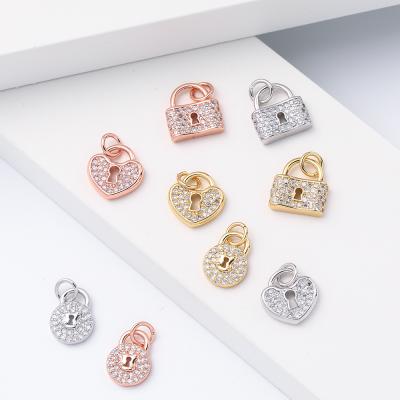 China High Quality/Newest Design Safe Gold Plated Charms Iced Out Girls Heart Lock Pendant Jewelry Making Findings for sale