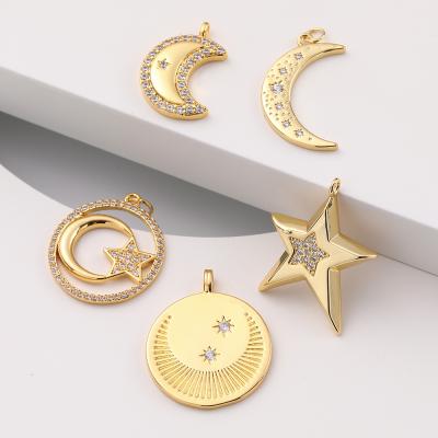 China High Quality/Latest Fashion Safe Gold Plated Jewelry Iced Out Moon And Star Charms For Jewelry Bracelet Earring Design for sale